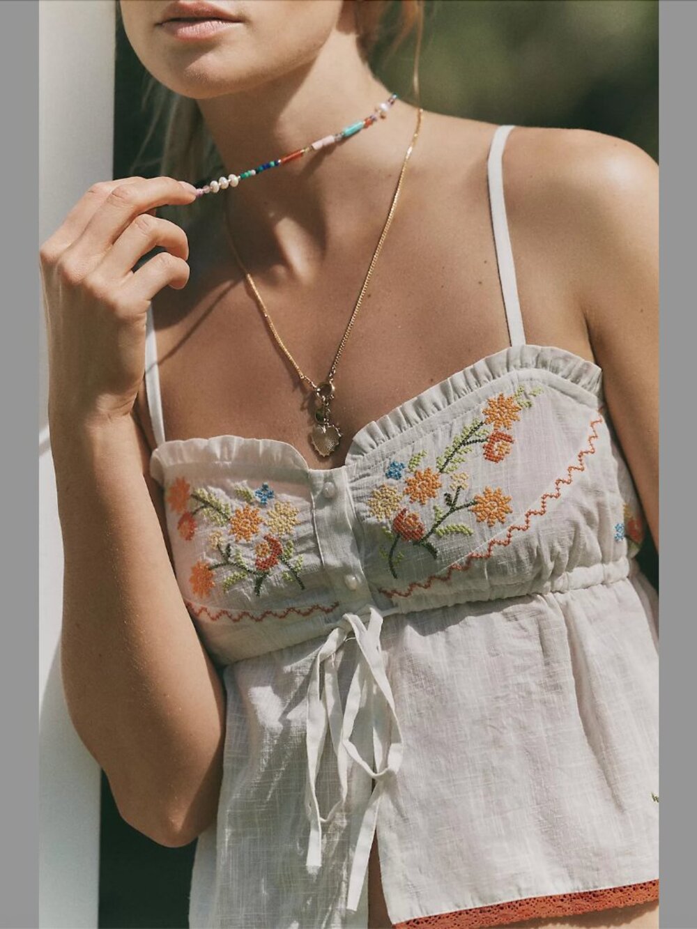 NWT By Anthropologie Embroidered Flyaway Cami Top